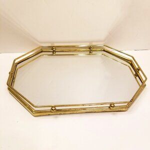 🔻REDUCED❣ Vintage Mirrored Brass Vanity P@rfume Display Octagonal Tray
